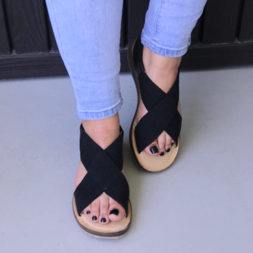 Wide Fit Black Crisscross Fabric Slingback Sandal - Picture 2 of 7